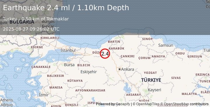 Earthquake WESTERN TURKEY (2.4 ml) (2025-08-27 09:26:02 UTC)