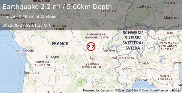 Earthquake FRANCE (2.2 ml) (2025-08-27 09:51:15 UTC)