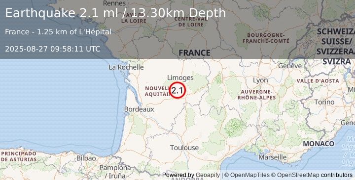 Earthquake FRANCE (2.1 ml) (2025-08-27 09:58:11 UTC)