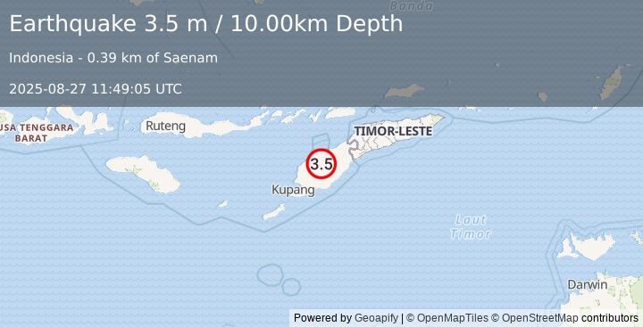 Earthquake TIMOR REGION (3.5 m) (2025-08-27 11:49:05 UTC)