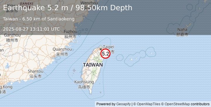 Earthquake TAIWAN (5.3 mw) (2025-08-27 13:10:59 UTC)
