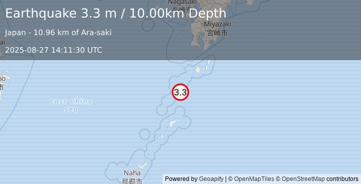 Earthquake RYUKYU ISLANDS, JAPAN (3.3 m) (2025-08-27 14:11:30 UTC)