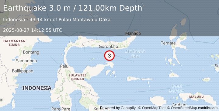 Earthquake SULAWESI, INDONESIA (3.0 m) (2025-08-27 14:12:55 UTC)