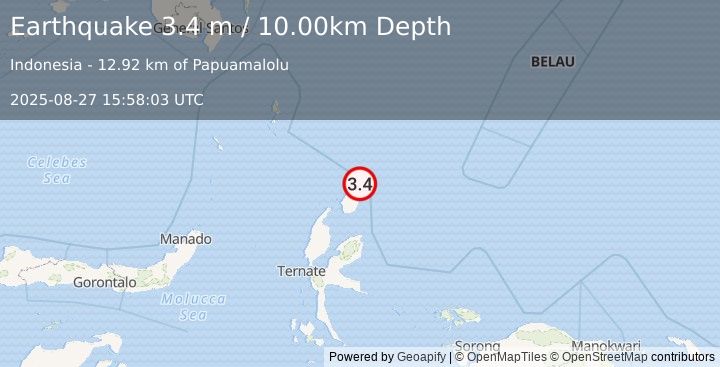 Earthquake HALMAHERA, INDONESIA (3.4 m) (2025-08-27 15:58:03 UTC)