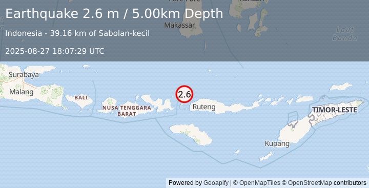 Earthquake FLORES REGION, INDONESIA (2.6 m) (2025-08-27 18:07:29 UTC)
