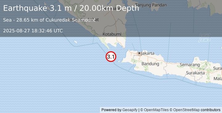 Earthquake SUNDA STRAIT, INDONESIA (3.1 m) (2025-08-27 18:32:46 UTC)