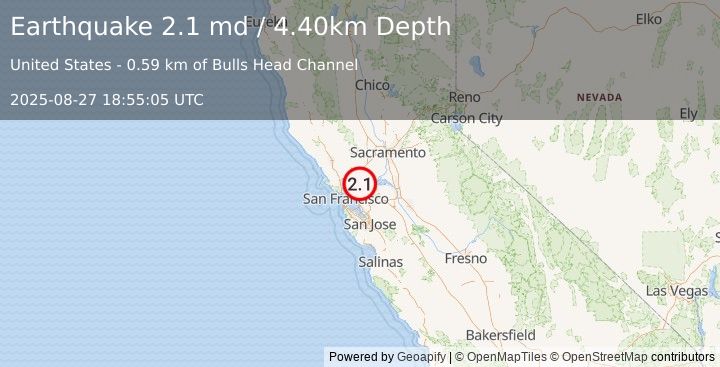 Earthquake SAN FRANCISCO BAY AREA, CALIF. (2.1 md) (2025-08-27 18:55:05 UTC)