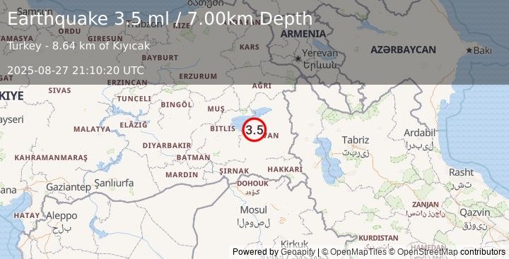 Earthquake EASTERN TURKEY (3.5 ml) (2025-08-27 21:10:20 UTC)