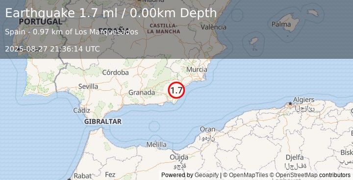 Earthquake SPAIN (1.7 ml) (2025-08-27 21:36:14 UTC)