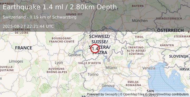 Earthquake SWITZERLAND (1.4 ml) (2025-08-27 22:21:44 UTC)