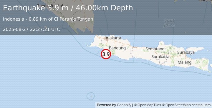 Earthquake JAVA, INDONESIA (3.9 m) (2025-08-27 22:27:21 UTC)