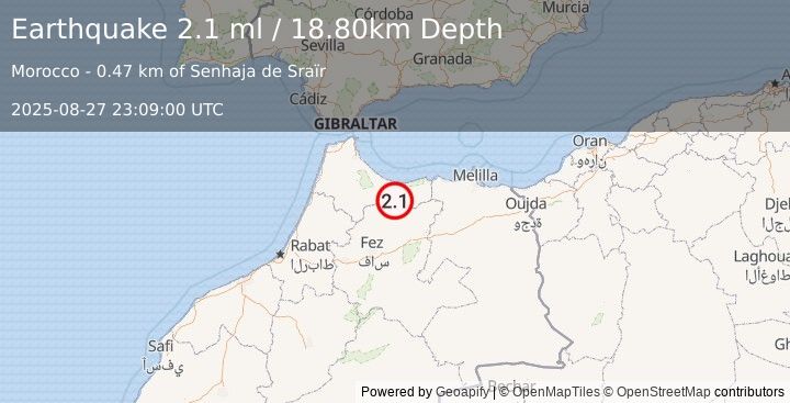 Earthquake MOROCCO (2.1 ml) (2025-08-27 23:09:00 UTC)