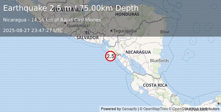Earthquake NEAR COAST OF NICARAGUA (2.5 m) (2025-08-27 23:47:27 UTC)