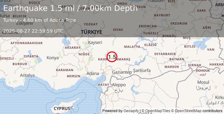 Earthquake CENTRAL TURKEY (1.5 ml) (2025-08-27 22:59:59 UTC)