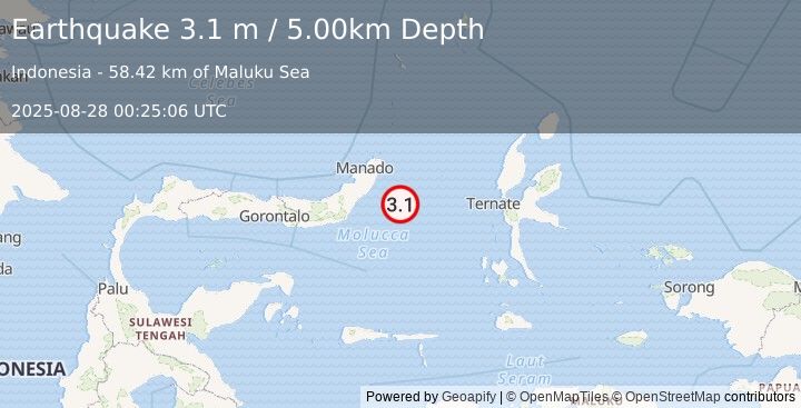 Earthquake MOLUCCA SEA (3.1 m) (2025-08-28 00:25:06 UTC)