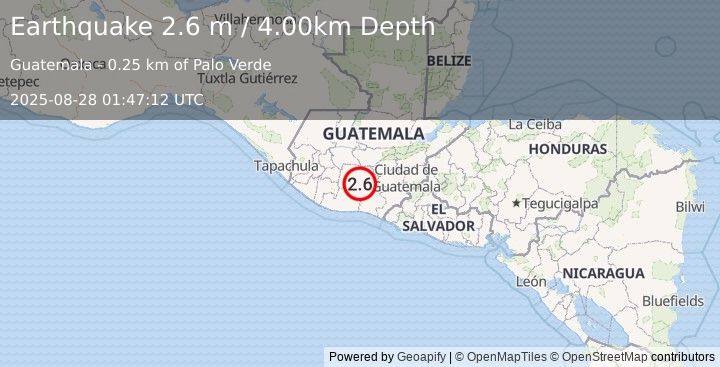 Earthquake GUATEMALA (2.6 m) (2025-08-28 01:47:12 UTC)