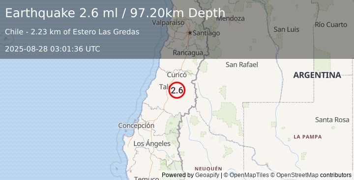 Earthquake MAULE, CHILE (2.6 ml) (2025-08-28 03:01:36 UTC)