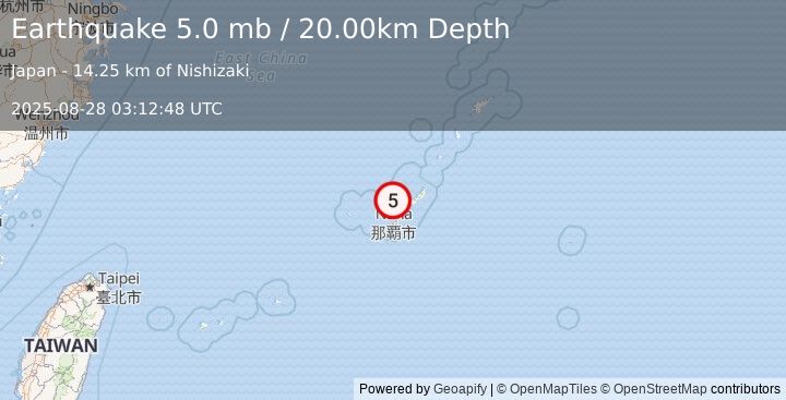 Earthquake RYUKYU ISLANDS, JAPAN (4.8 mw) (2025-08-28 03:12:50 UTC)