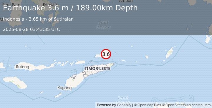 Earthquake KEPULAUAN BARAT DAYA, INDONESIA (3.6 m) (2025-08-28 03:43:35 UTC)