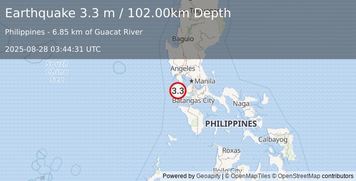 Earthquake LUZON, PHILIPPINES (3.3 m) (2025-08-28 03:44:31 UTC)