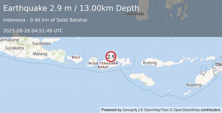Earthquake SUMBAWA REGION, INDONESIA (2.9 m) (2025-08-28 04:51:49 UTC)
