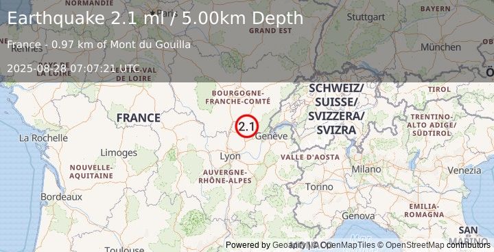 Earthquake FRANCE (2.1 ml) (2025-08-28 07:07:21 UTC)