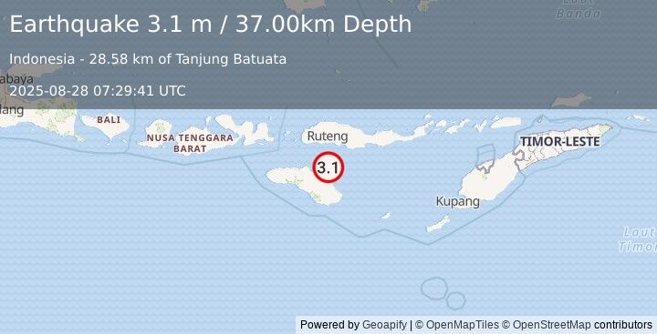 Earthquake SUMBA REGION, INDONESIA (3.1 m) (2025-08-28 07:29:41 UTC)
