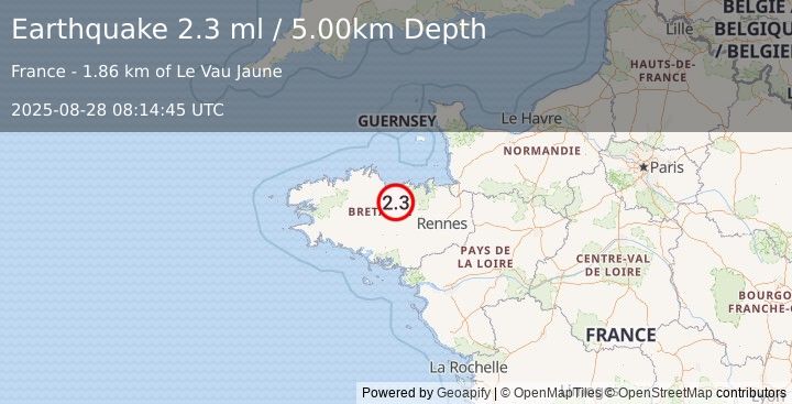 Earthquake FRANCE (2.3 ml) (2025-08-28 08:14:45 UTC)