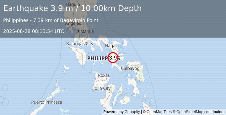 Earthquake MASBATE REGION, PHILIPPINES (3.9 m) (2025-08-28 08:13:54 UTC)