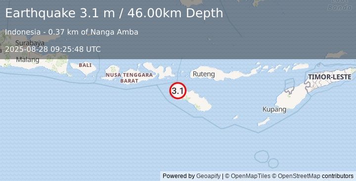 Earthquake SUMBA REGION, INDONESIA (3.1 m) (2025-08-28 09:25:48 UTC)