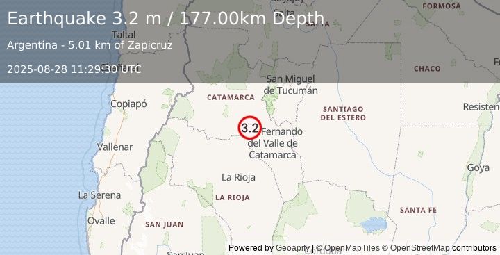 Earthquake CATAMARCA, ARGENTINA (3.2 m) (2025-08-28 11:29:30 UTC)