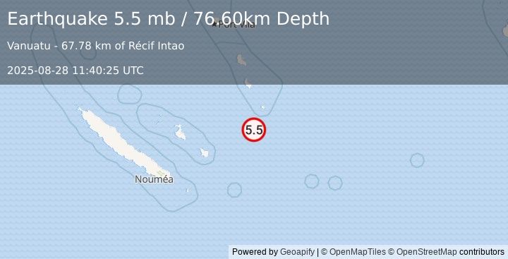 Earthquake VANUATU (5.2 mw) (2025-08-28 11:40:24 UTC)