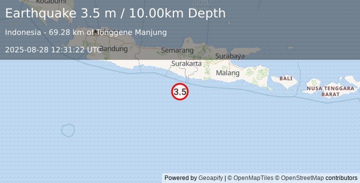 Earthquake JAVA, INDONESIA (3.5 m) (2025-08-28 12:31:22 UTC)