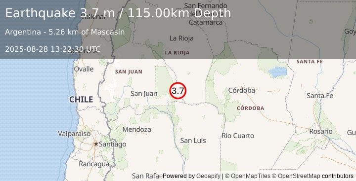 Earthquake LA RIOJA, ARGENTINA (3.7 m) (2025-08-28 13:22:30 UTC)