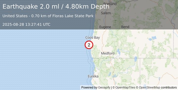 Earthquake OREGON (2.0 ml) (2025-08-28 13:27:41 UTC)