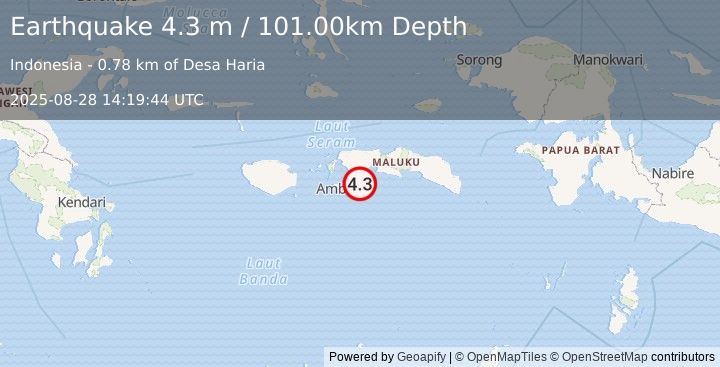 Earthquake SERAM, INDONESIA (4.3 m) (2025-08-28 14:19:44 UTC)