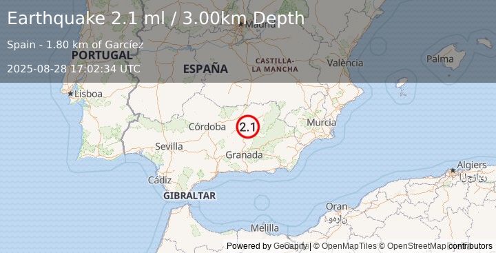 Earthquake SPAIN (2.1 ml) (2025-08-28 17:02:34 UTC)