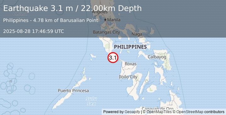 Earthquake MINDORO, PHILIPPINES (3.1 m) (2025-08-28 17:46:59 UTC)