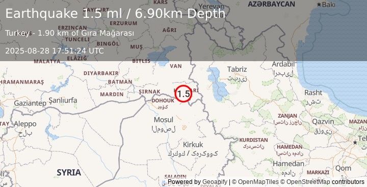 Earthquake TURKEY-IRAQ BORDER REGION (1.5 ml) (2025-08-28 17:51:24 UTC)