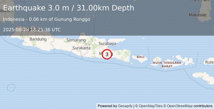Earthquake JAVA, INDONESIA (3.0 m) (2025-08-28 18:25:36 UTC)