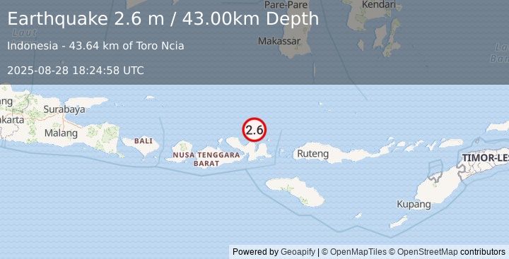 Earthquake FLORES SEA (2.6 m) (2025-08-28 18:24:58 UTC)