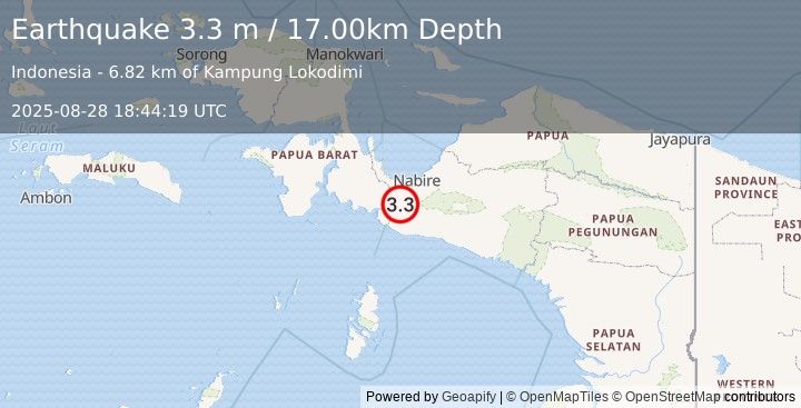 Earthquake PAPUA, INDONESIA (3.3 m) (2025-08-28 18:44:19 UTC)
