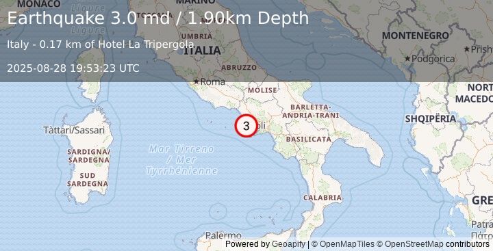 Earthquake SOUTHERN ITALY (3.0 md) (2025-08-28 19:53:23 UTC)