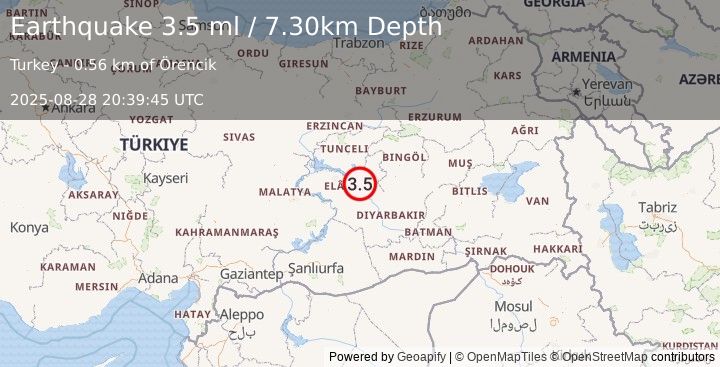 Earthquake EASTERN TURKEY (3.5 ml) (2025-08-28 20:39:45 UTC)