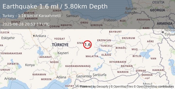 Earthquake CENTRAL TURKEY (1.6 ml) (2025-08-28 20:53:17 UTC)