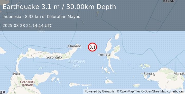 Earthquake MOLUCCA SEA (3.1 m) (2025-08-28 21:14:14 UTC)
