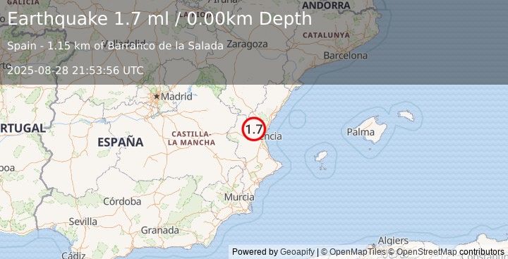 Earthquake SPAIN (1.7 ml) (2025-08-28 21:53:56 UTC)
