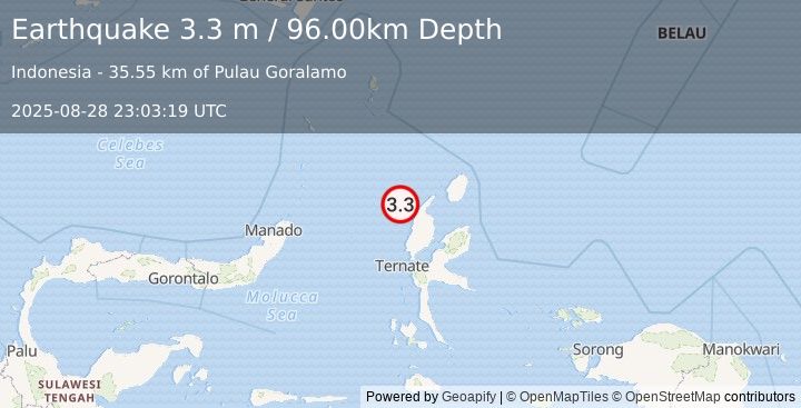 Earthquake MOLUCCA SEA (3.3 m) (2025-08-28 23:03:19 UTC)