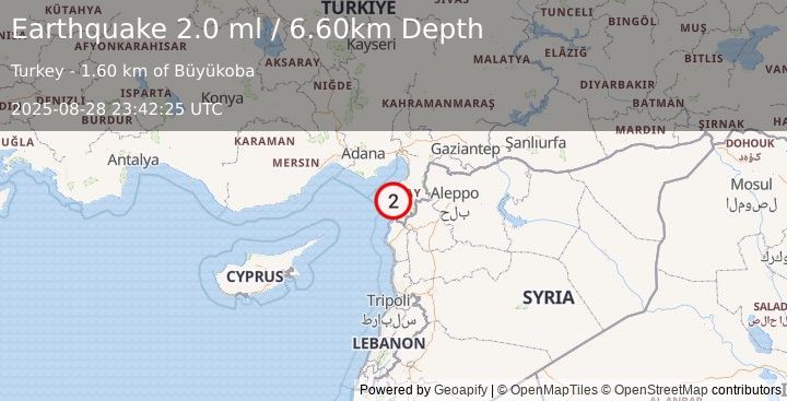 Earthquake CENTRAL TURKEY (2.0 ml) (2025-08-28 23:42:26 UTC)