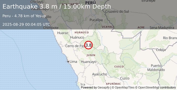 Earthquake CENTRAL PERU (3.8 m) (2025-08-29 00:04:05 UTC)